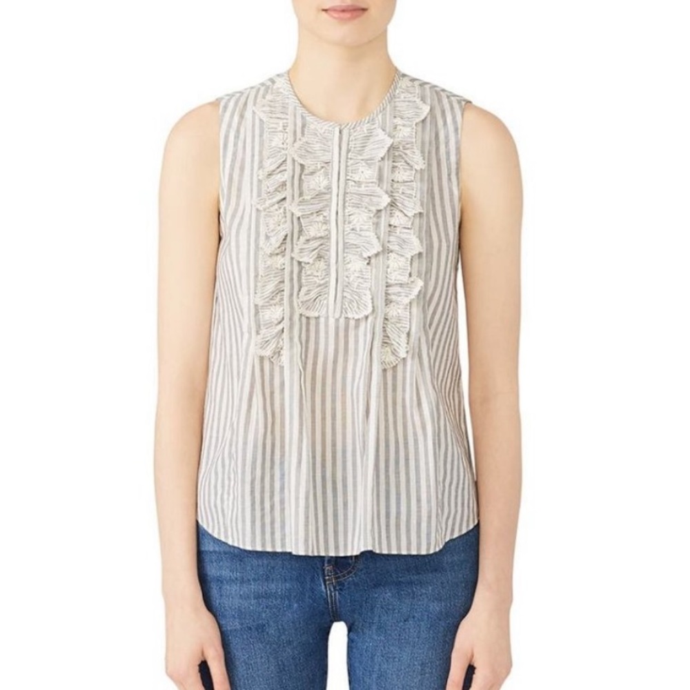 REBECCA TAYLOR striped ruffle top with eyelet bib
